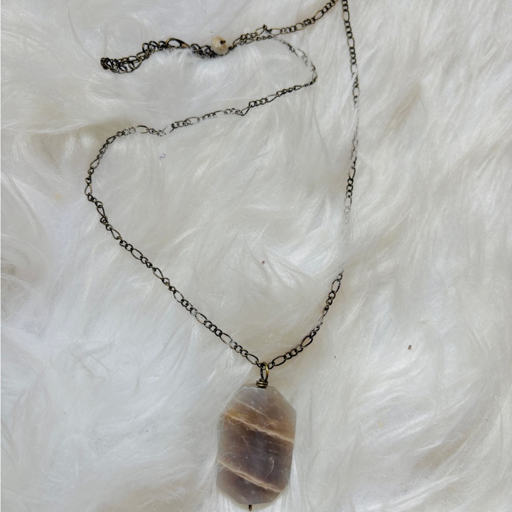 Gray Moonstone Pendant Long Necklace